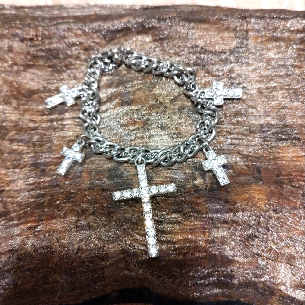 ▫️✝️▫️Stellar Silver Layered Cross Bracelet - Adjustable